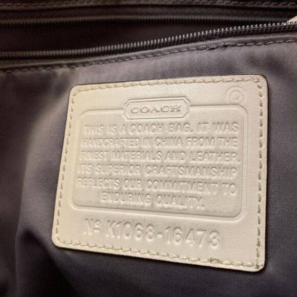 Coach Signature Stripe Tote Bag Beige Gold Canvas Leather Trim Shoulder Purse - Picture 8 of 12